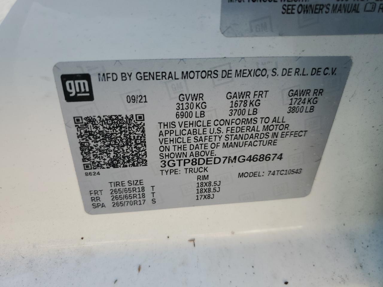 2021 GMC Sierra C1500 Slt VIN: 3GTP8DED7MG468674 Lot: 66854944