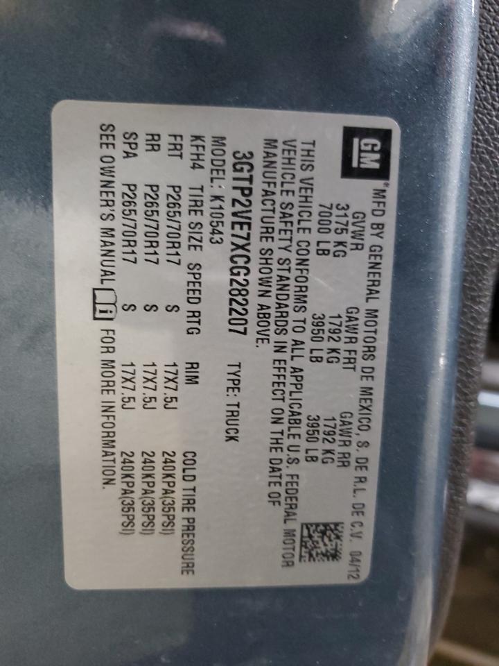 2012 GMC Sierra K1500 Sle VIN: 3GTP2VE7XCG282207 Lot: 66168344