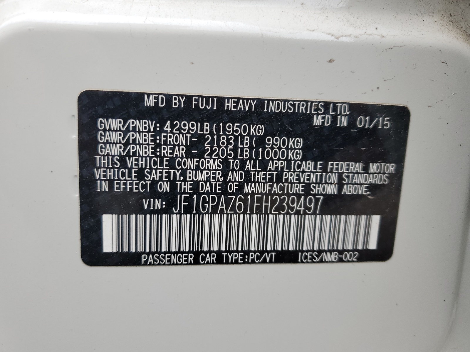 JF1GPAZ61FH239497 2015 Subaru Impreza Sport Limited