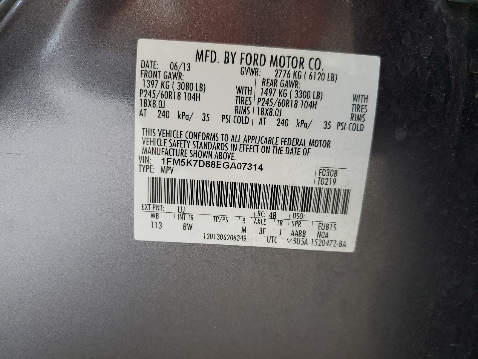 1FM5K7D88EGA07314 2014 Ford Explorer Xlt