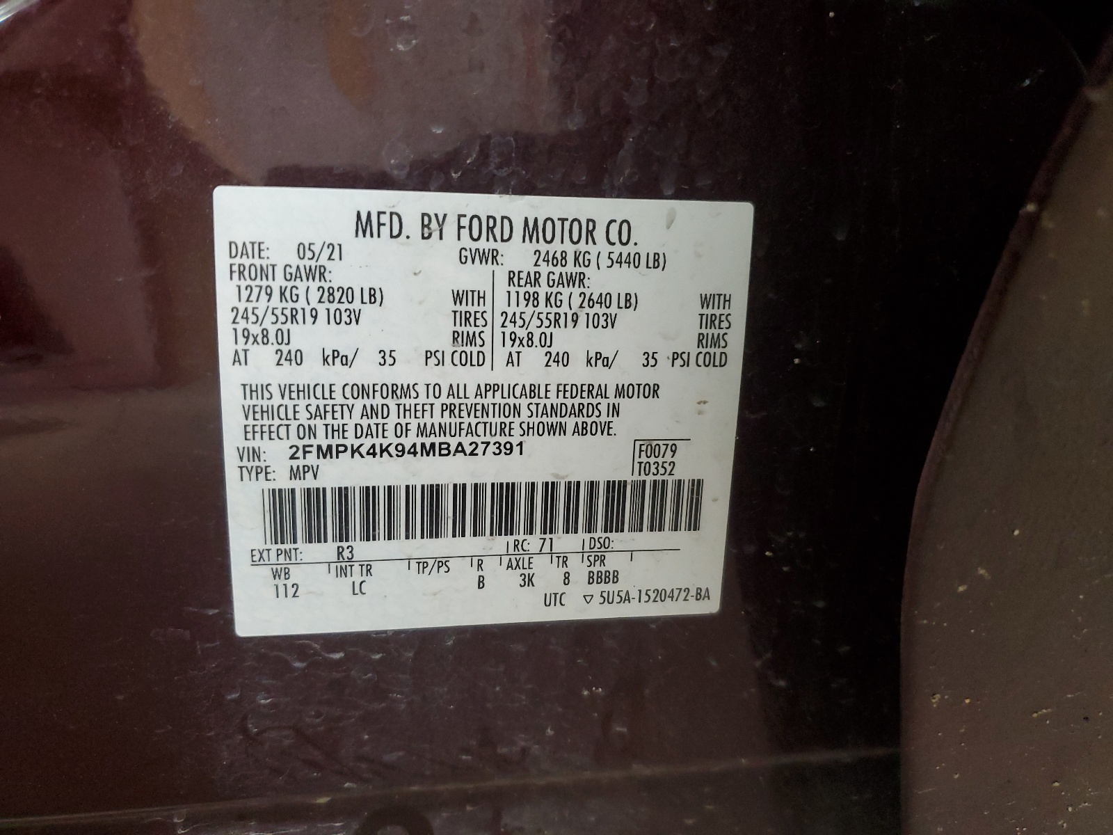 2FMPK4K94MBA27391 2021 Ford Edge Titanium