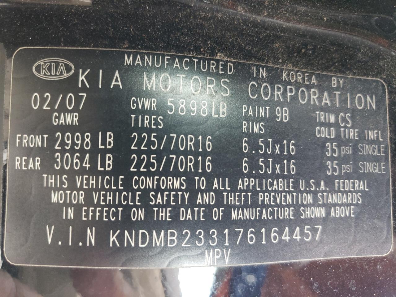 2007 Kia Sedona Ex VIN: KNDMB233176164457 Lot: 66833094