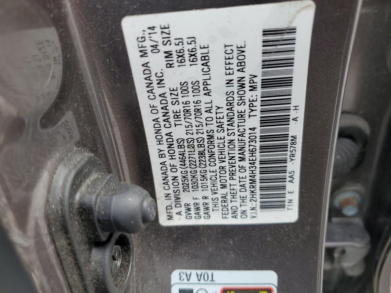 2HKRM4H34EH673014 2014 Honda Cr-V Lx