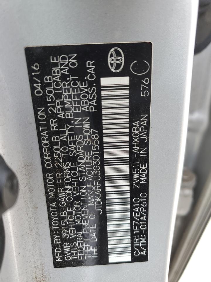 2016 Toyota Prius VIN: JTDKARFU3G3015587 Lot: 68305584