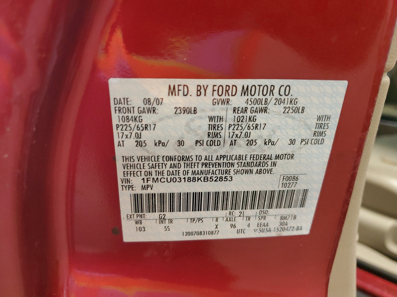 1FMCU03188KB52853 2008 Ford Escape Xlt