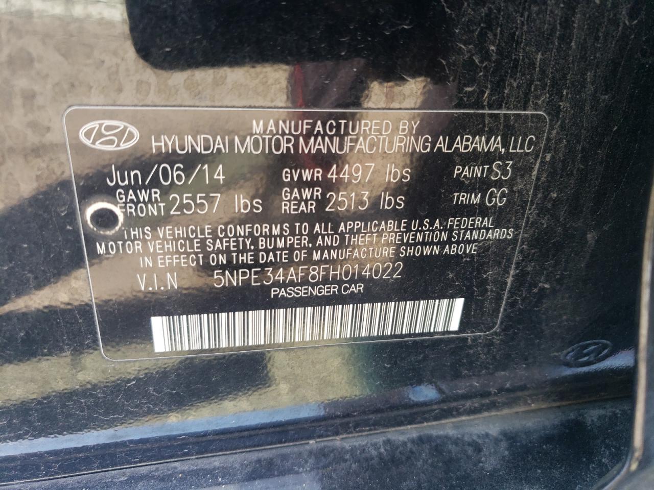 2015 Hyundai Sonata Sport VIN: 5NPE34AF8FH014022 Lot: 68541584