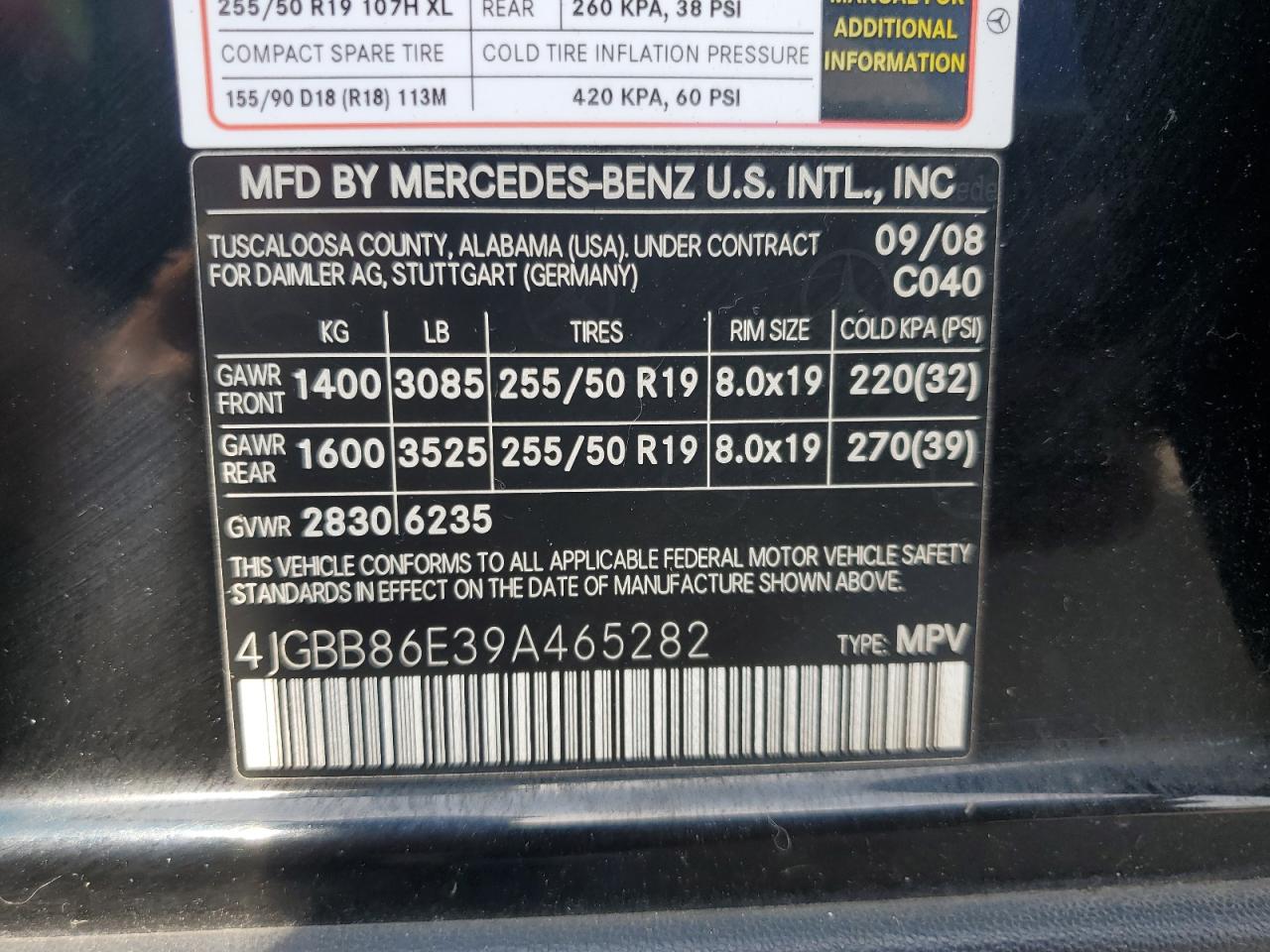 2009 Mercedes-Benz Ml 350 VIN: 4JGBB86E39A465282 Lot: 68985074