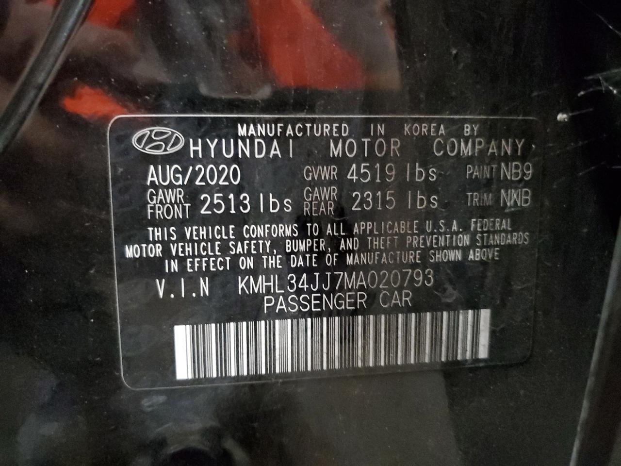 2021 Hyundai Sonata Hybrid VIN: KMHL34JJ7MA020793 Lot: 65993494