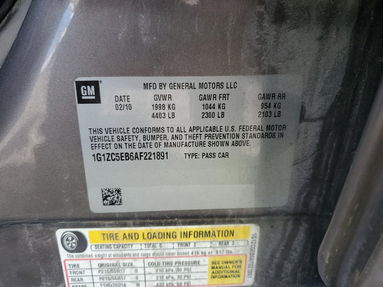 2010 Chevrolet Malibu 1Lt VIN: 1G1ZC5EB6AF221891 Lot: 65387814