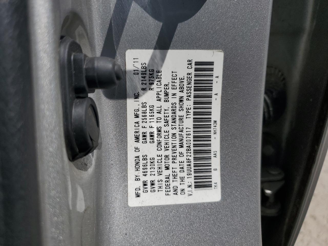 2011 Acura Tl VIN: 19UUA8F22BA007617 Lot: 68927624