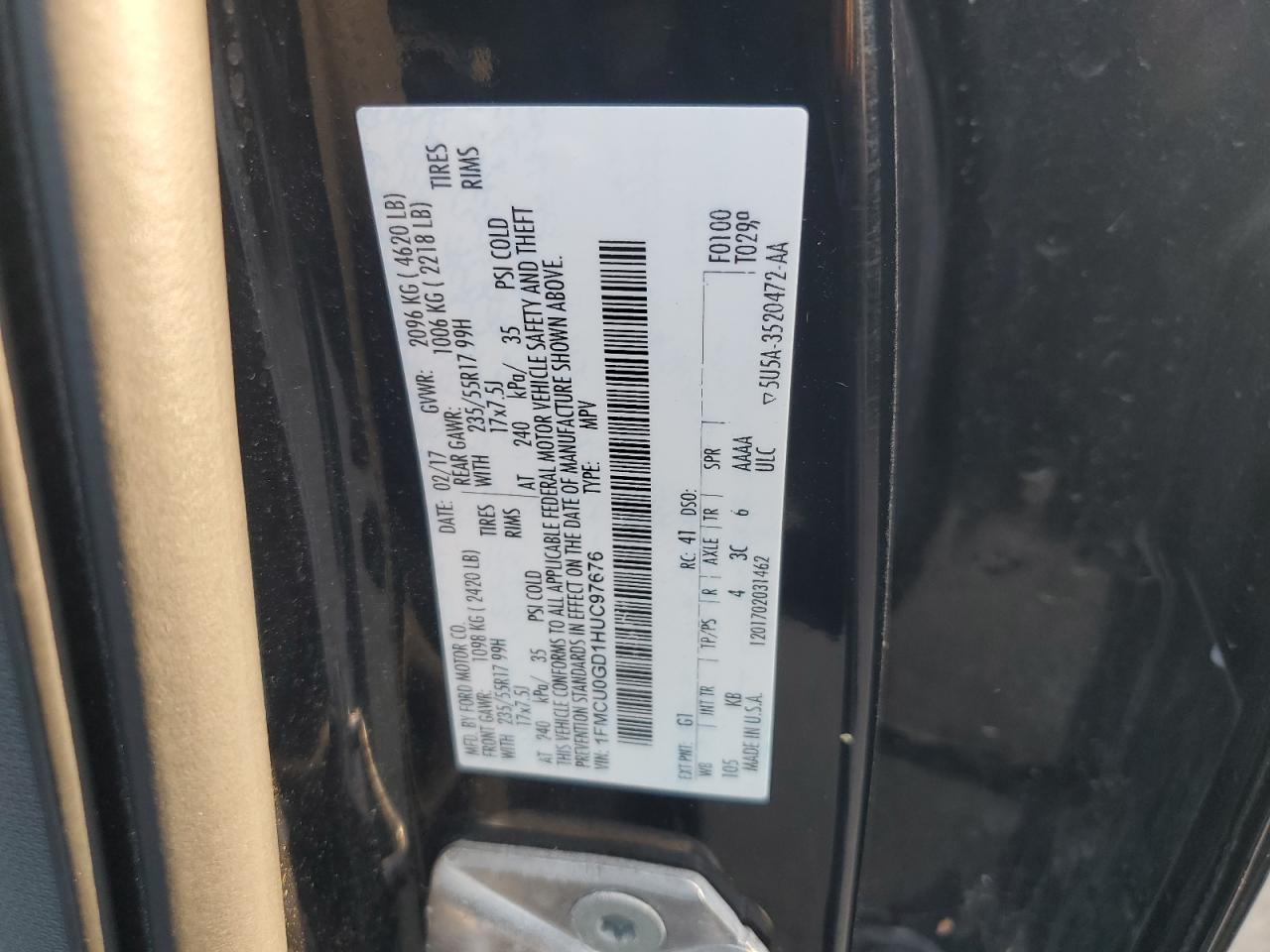 2017 Ford Escape Se VIN: 1FMCU0GD1HUC97676 Lot: 66187164