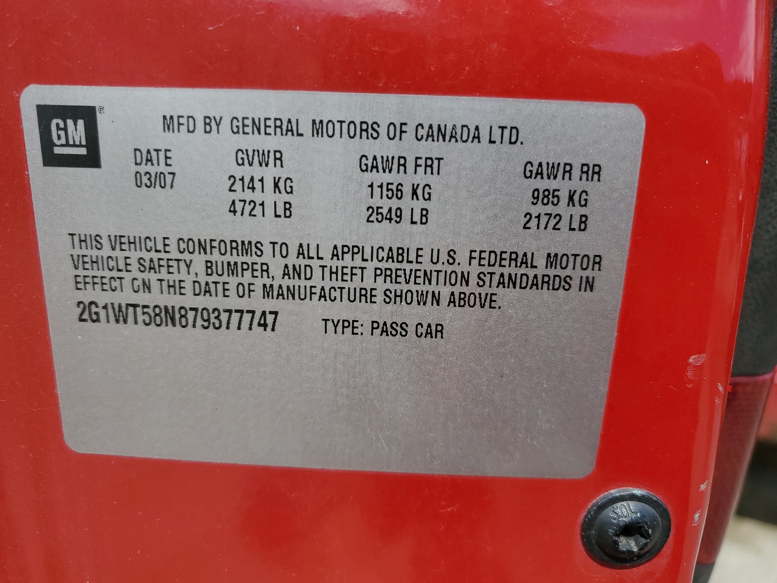 2G1WT58N879377747 2007 Chevrolet Impala Lt