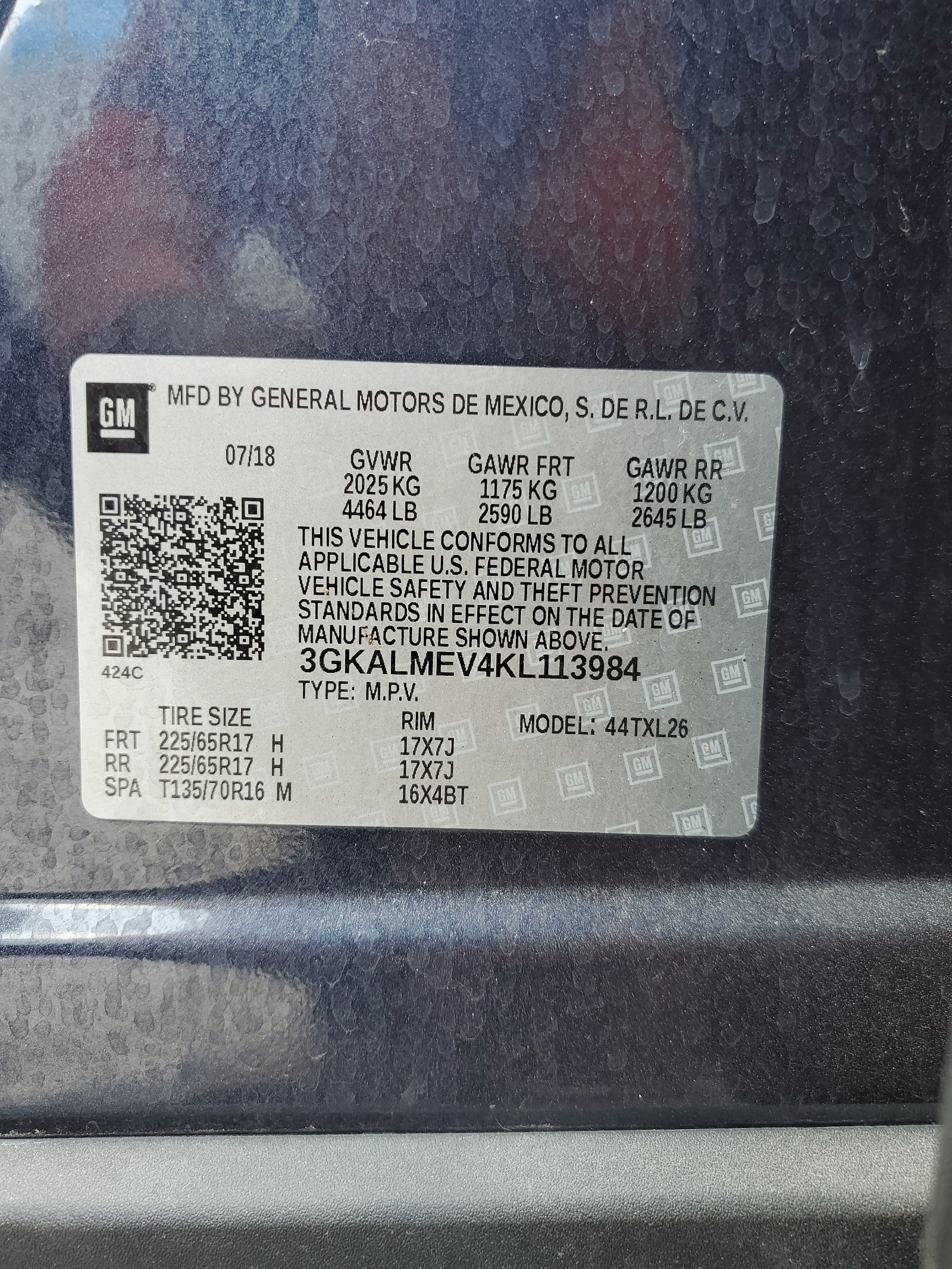 3GKALMEV4KL113984 2019 GMC Terrain Sle