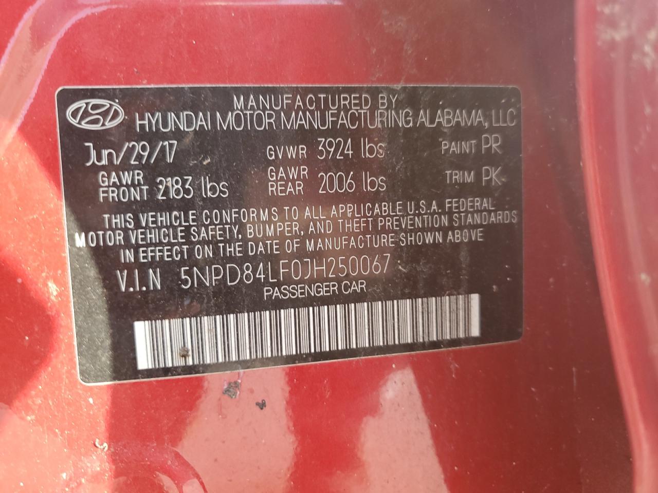 2018 Hyundai Elantra Sel VIN: 5NPD84LF0JH250067 Lot: 65497684