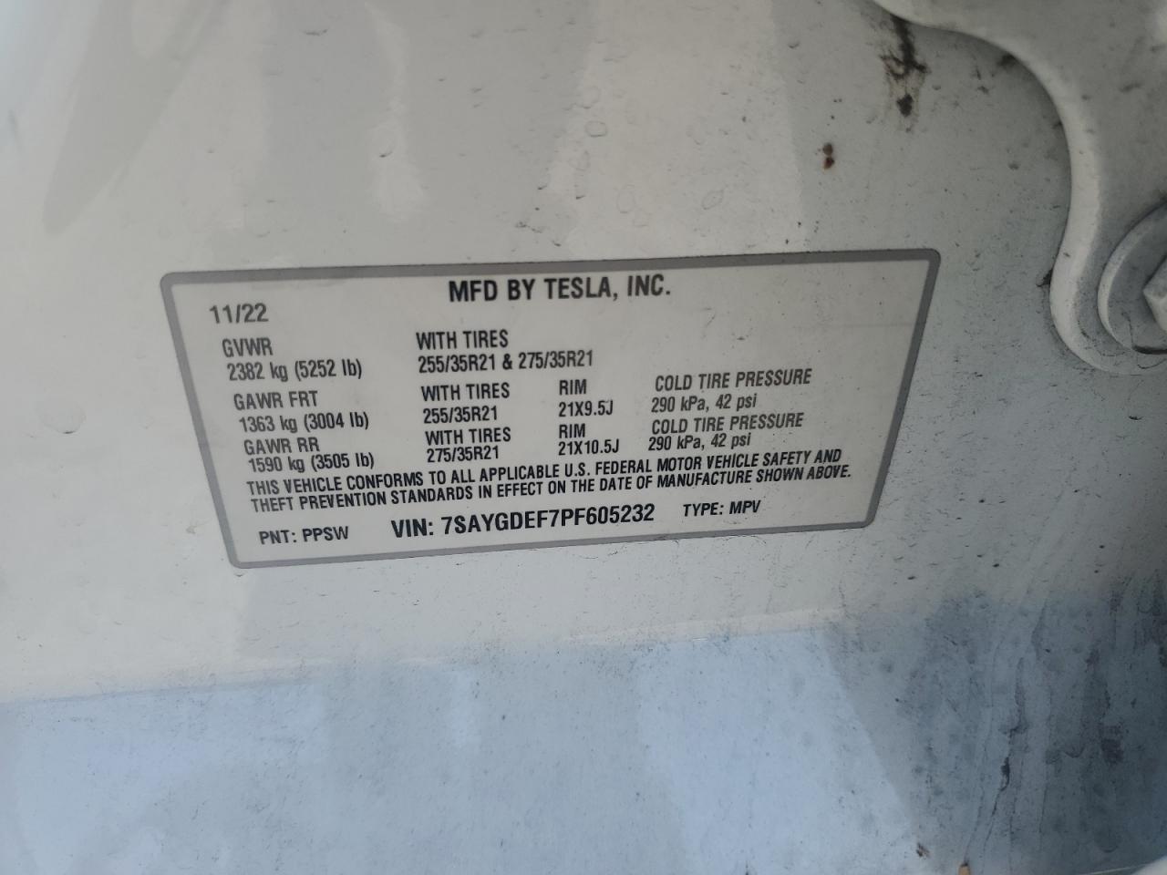 7SAYGDEF7PF605232 2023 Tesla Model Y