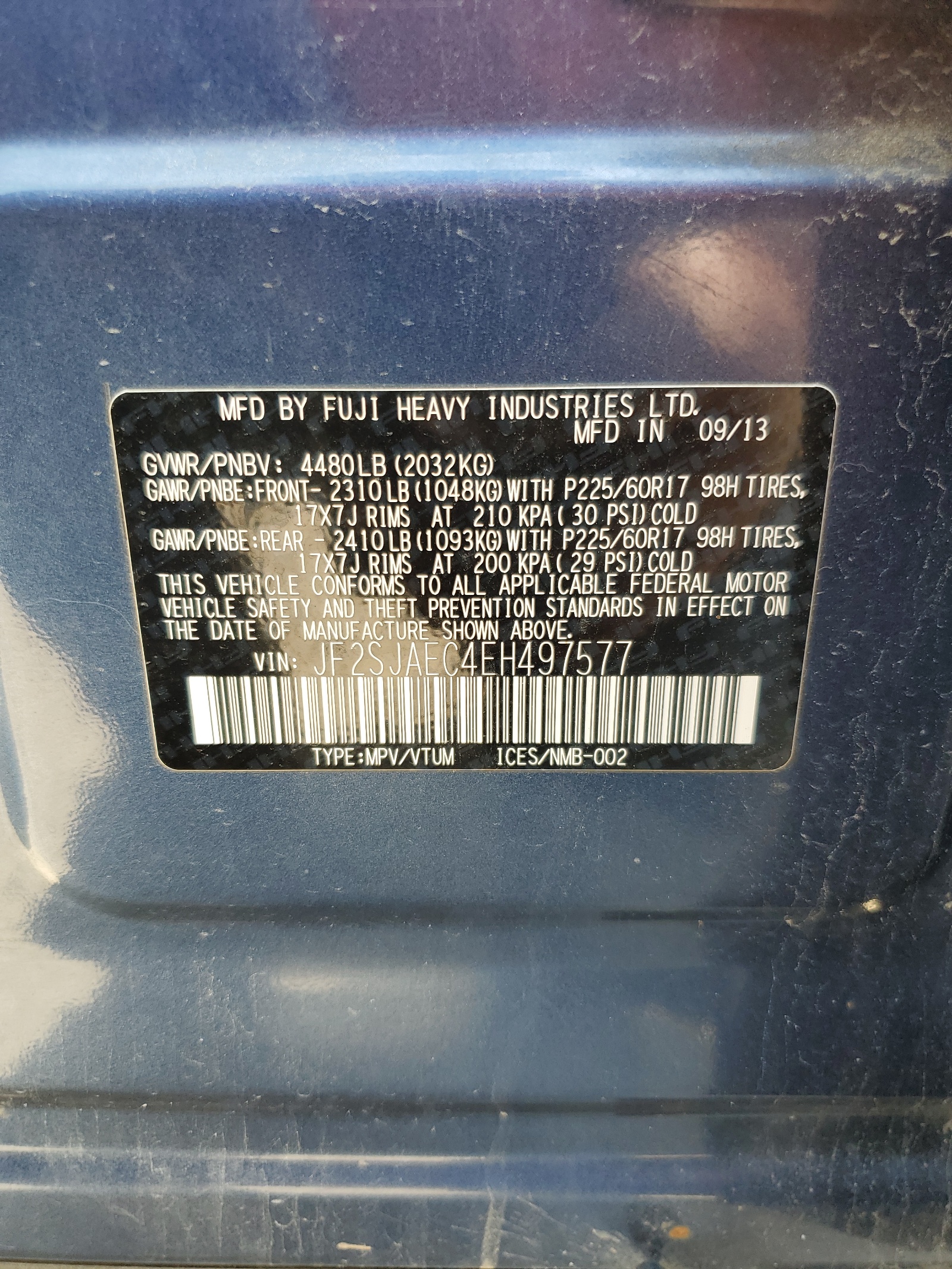 JF2SJAEC4EH497577 2014 Subaru Forester 2.5I Premium