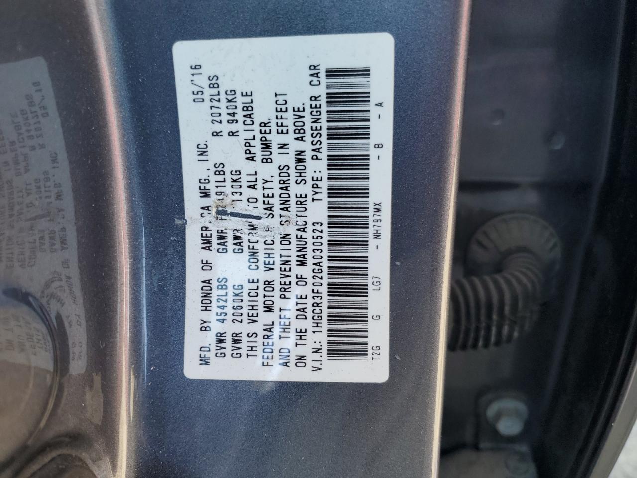 1HGCR3F02GA030523 2016 Honda Accord Exl