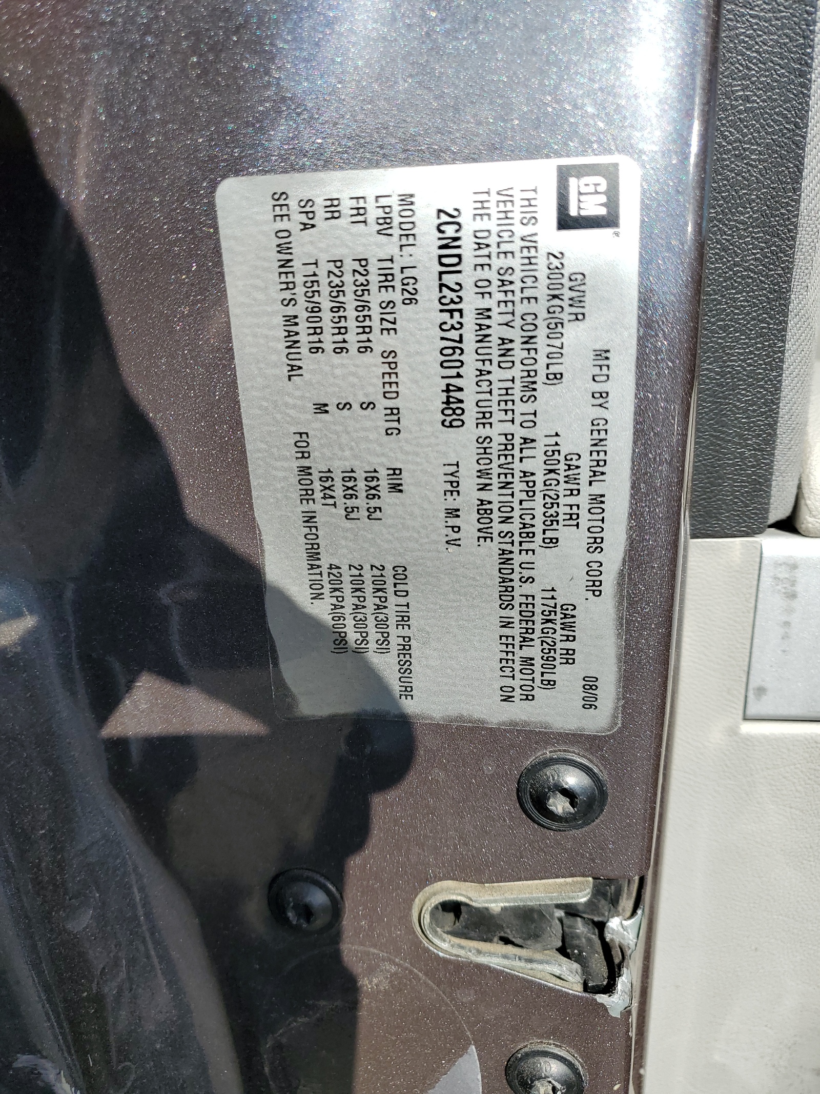 2CNDL23F376014489 2007 Chevrolet Equinox Ls