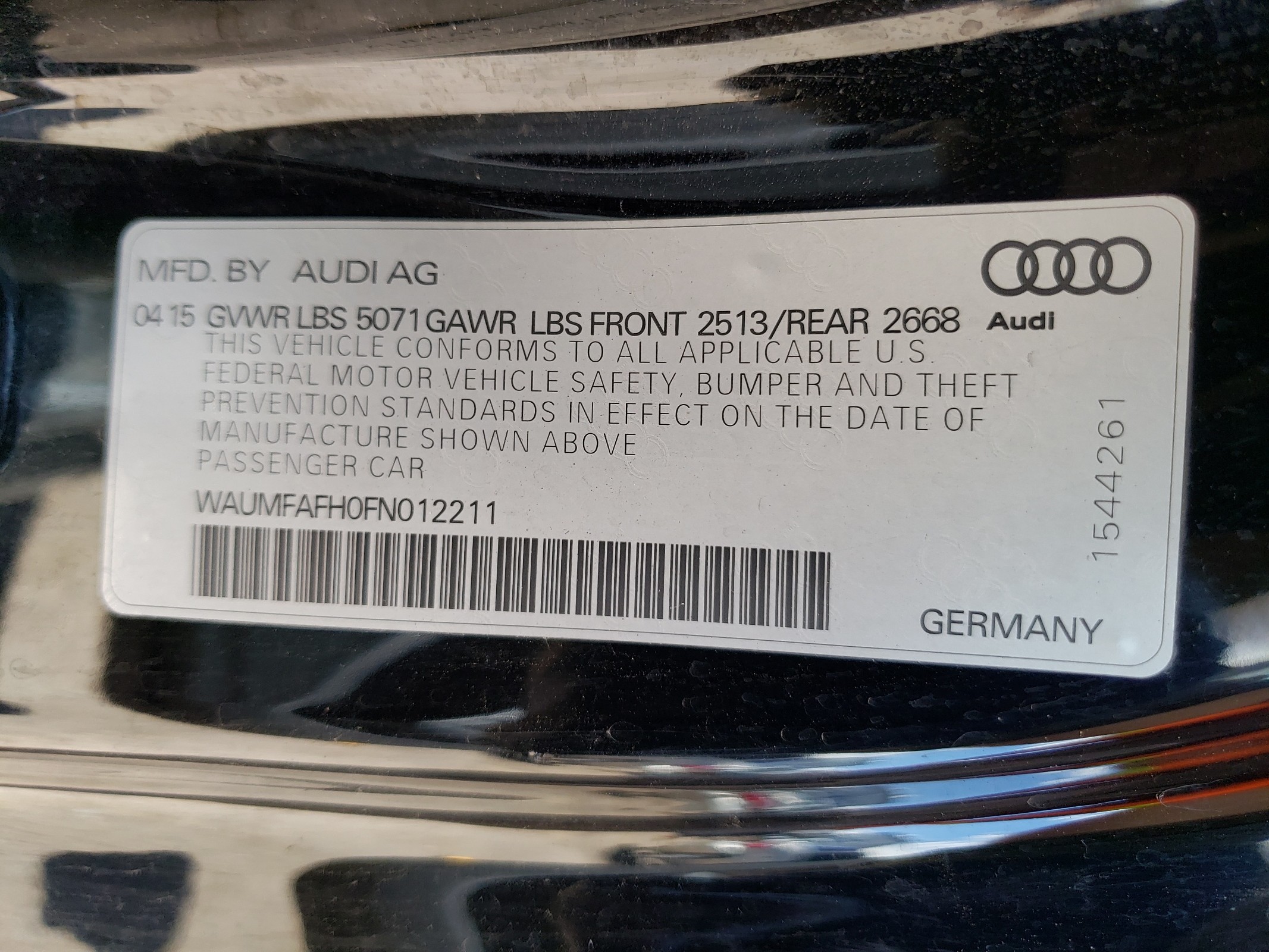 WAUMFAFH0FN012211 2015 Audi A5 Premium Plus