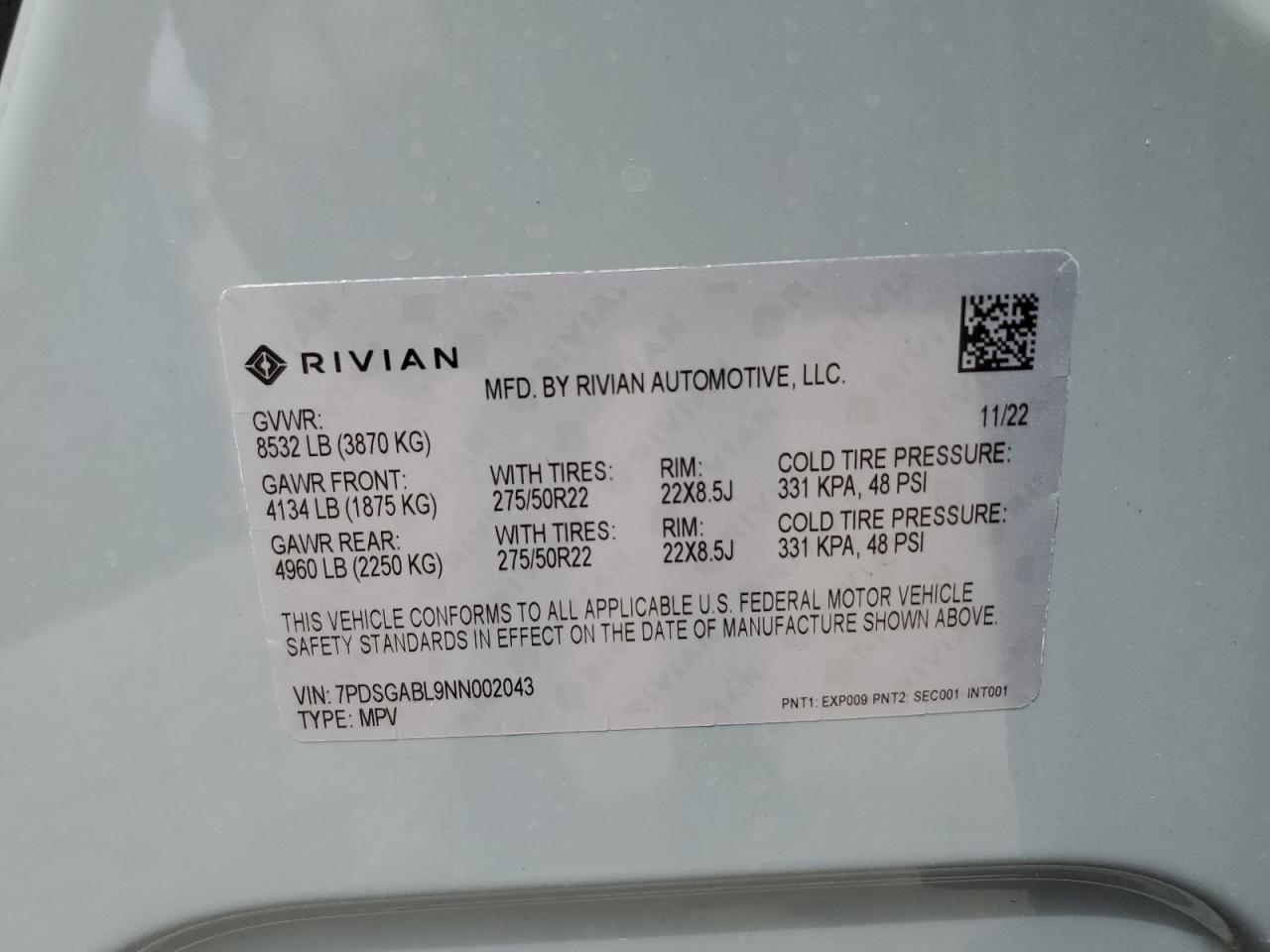 2022 Rivian R1S Launch Edition VIN: 7PDSGABL9NN002043 Lot: 67654604