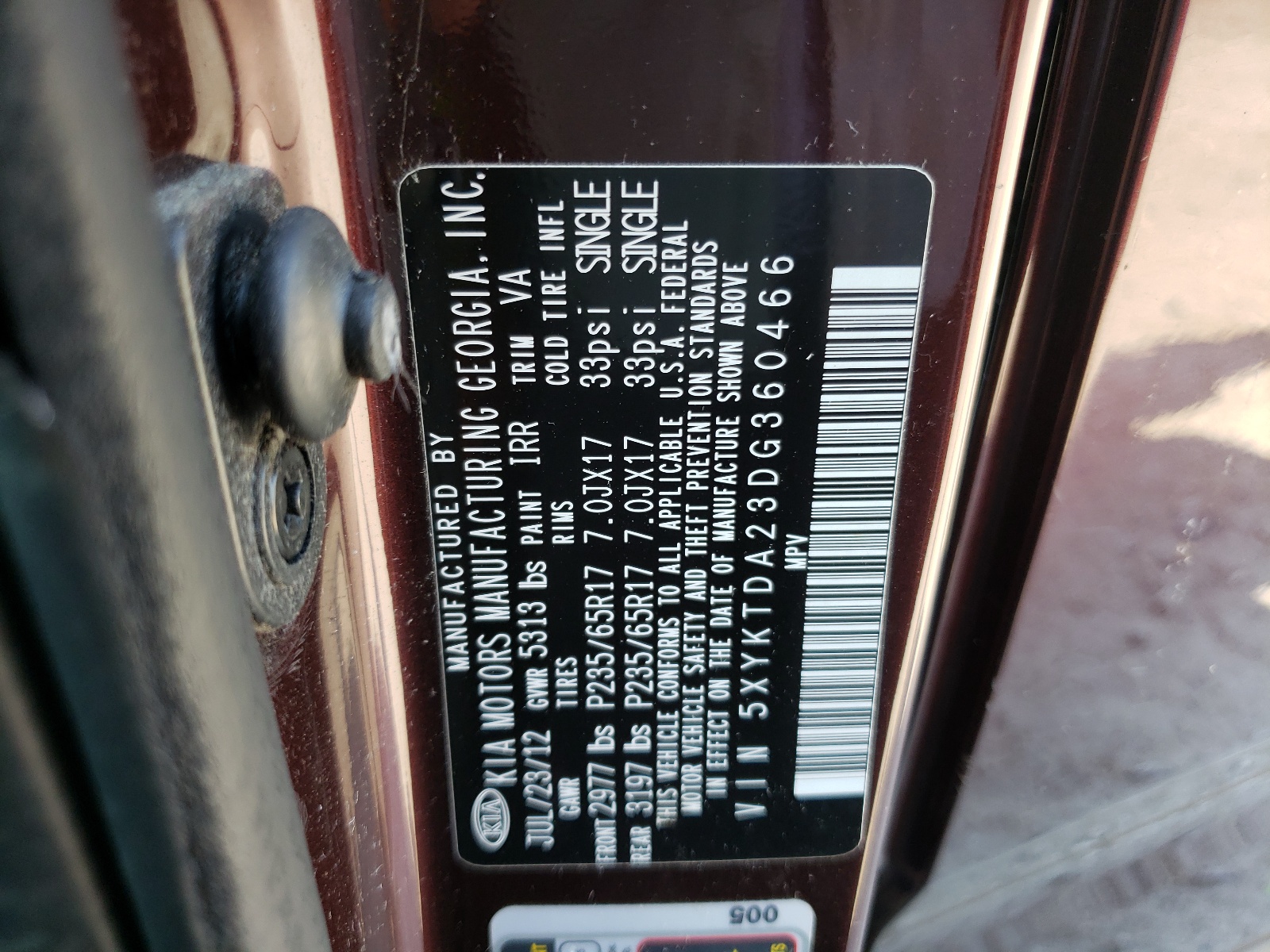 5XYKTDA23DG360466 2013 Kia Sorento Lx