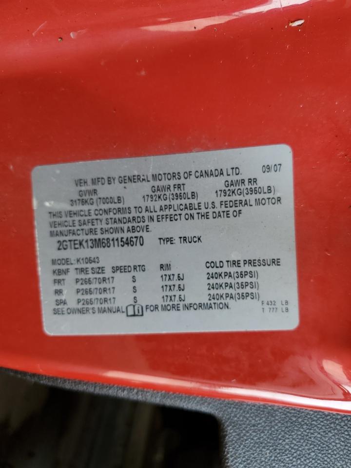 2008 GMC Sierra K1500 VIN: 2GTEK13M681154670 Lot: 69146274