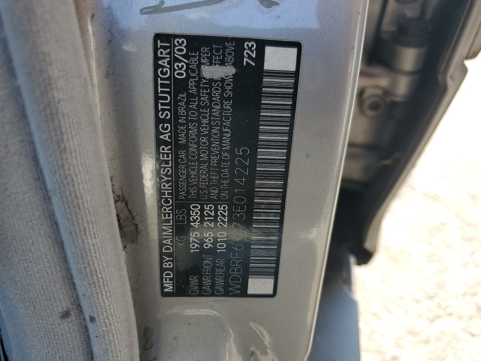 WDBRF61J73E014225 2003 Mercedes-Benz C 240