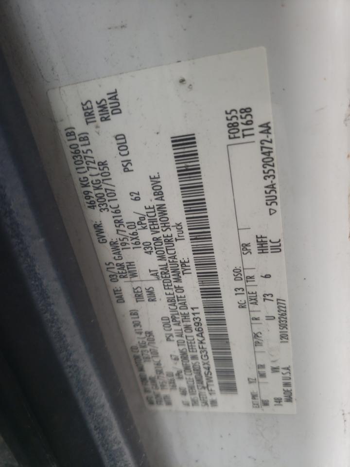 2015 Ford Transit T-350 Hd VIN: 1FTWS4XG3FKA69311 Lot: 66133654