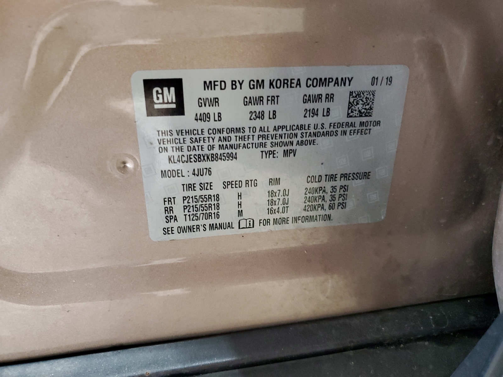 KL4CJESBXKB845994 2019 Buick Encore Preferred