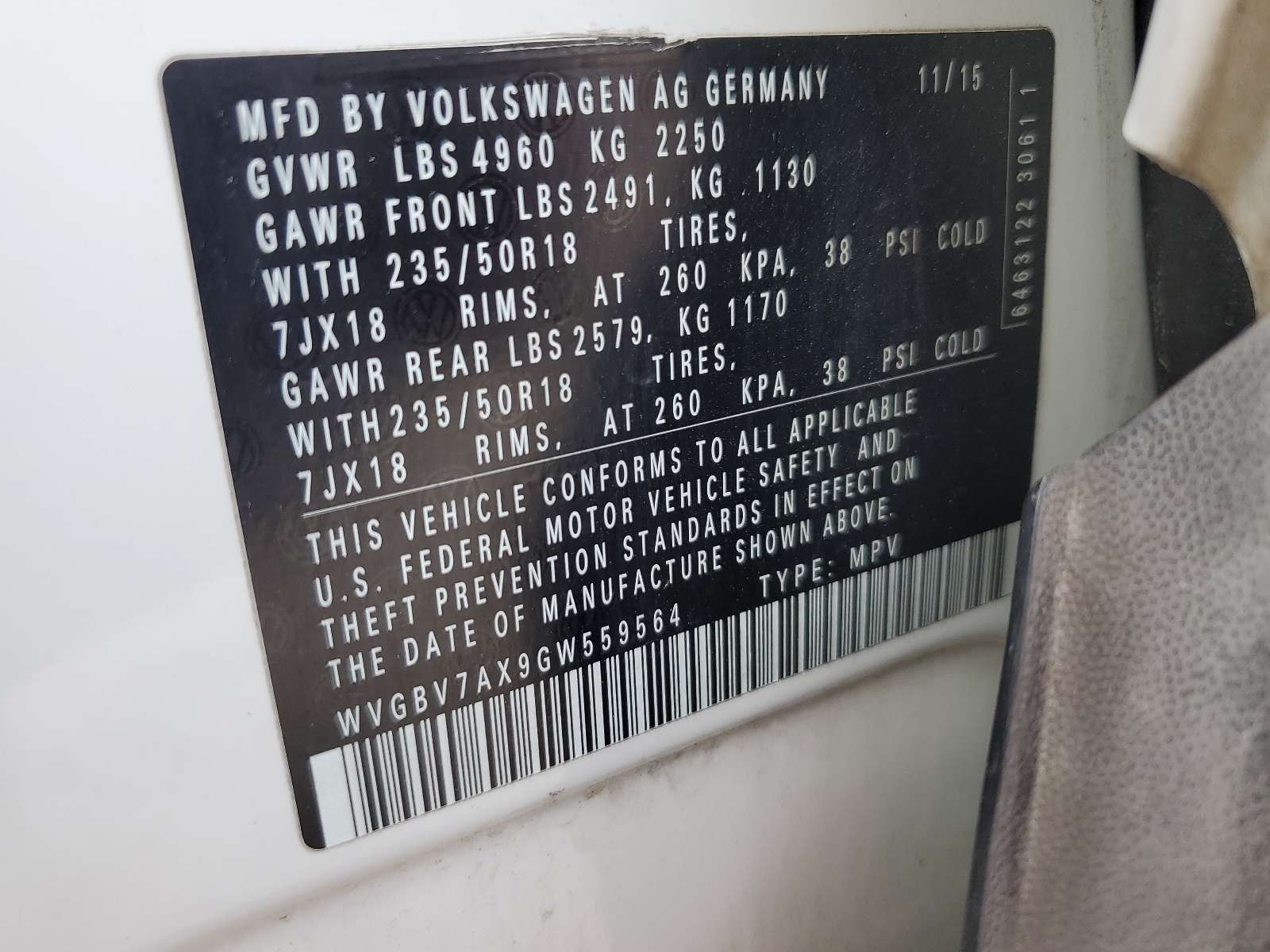 WVGBV7AX9GW559564 2016 Volkswagen Tiguan S