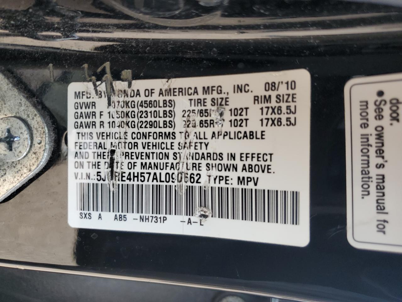 2010 Honda Cr-V Ex VIN: 5J6RE4H57AL090662 Lot: 66401924