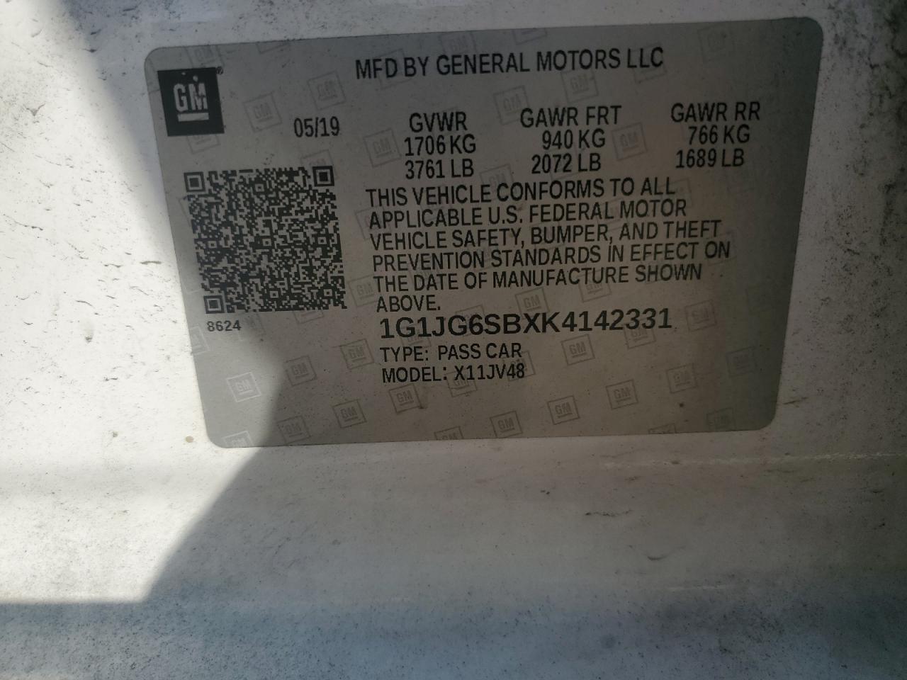 2019 Chevrolet Sonic VIN: 1G1JG6SBXK4142331 Lot: 67085744