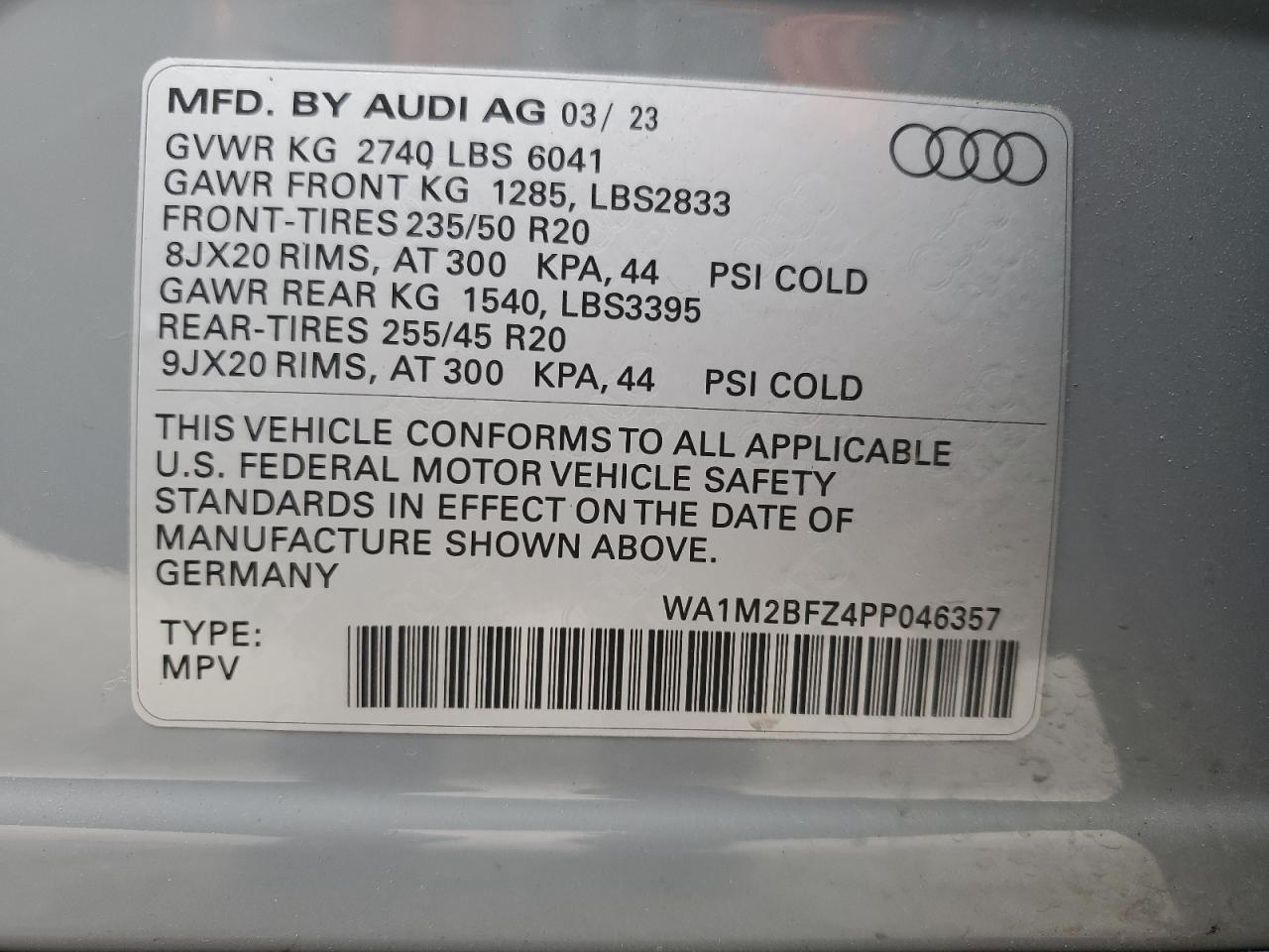 VIN WA1M2BFZ4PP046357 2023 AUDI Q4 E-TRON no.13