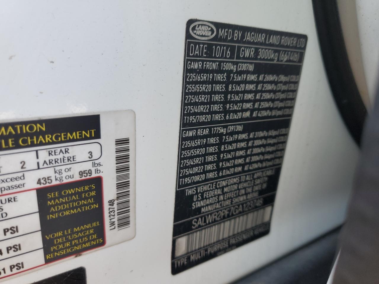 2016 Land Rover Range Rover Sport Hse VIN: SALWR2PF7GA123748 Lot: 66855514