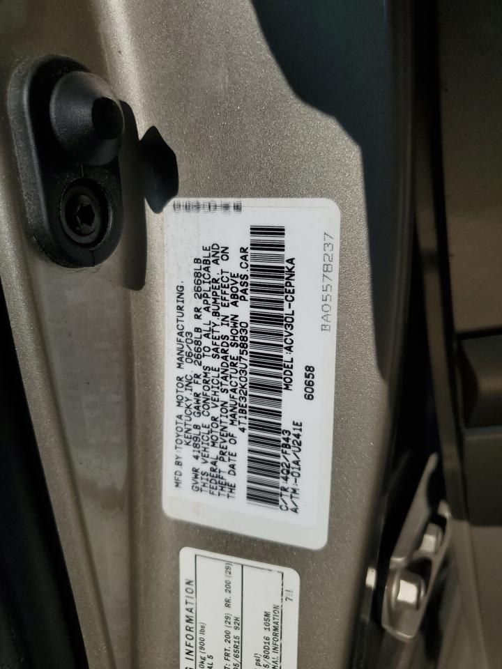 2003 Toyota Camry Le VIN: 4T1BE32K03U758830 Lot: 67075784