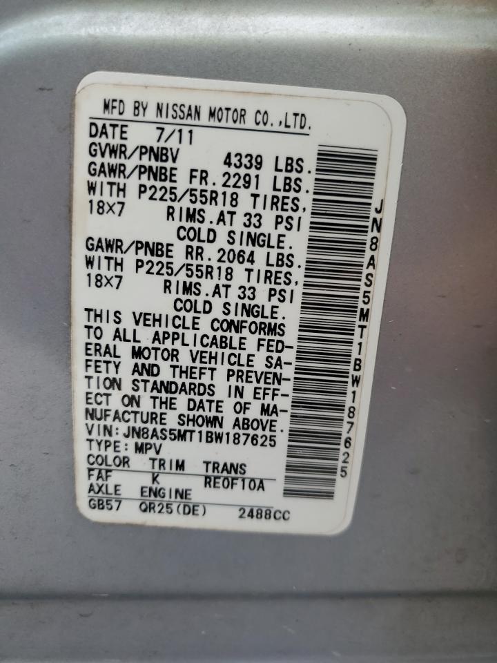 2011 Nissan Rogue S VIN: JN8AS5MT1BW187625 Lot: 67502974