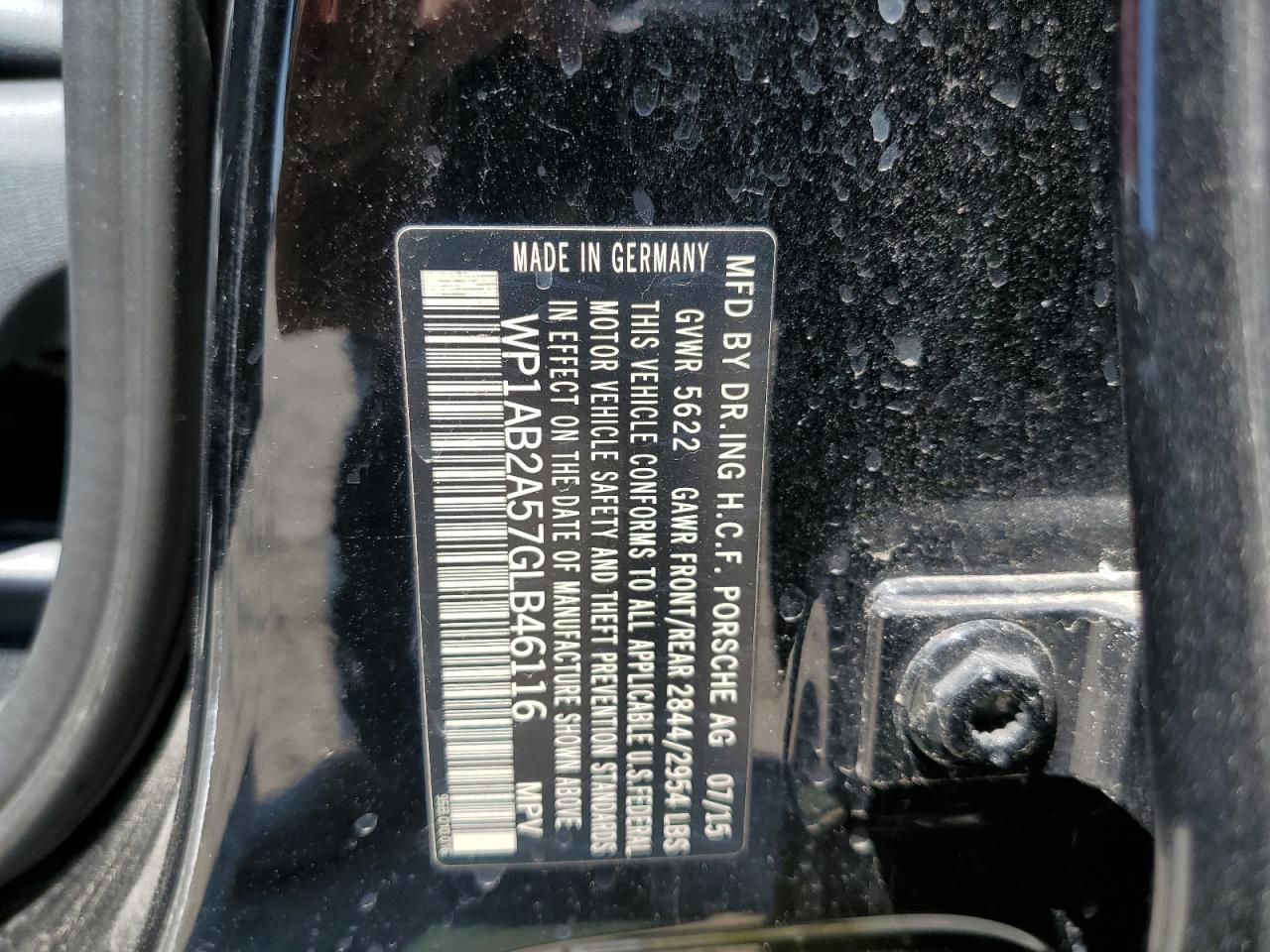 2016 Porsche Macan S VIN: WP1AB2A57GLB46116 Lot: 64020004