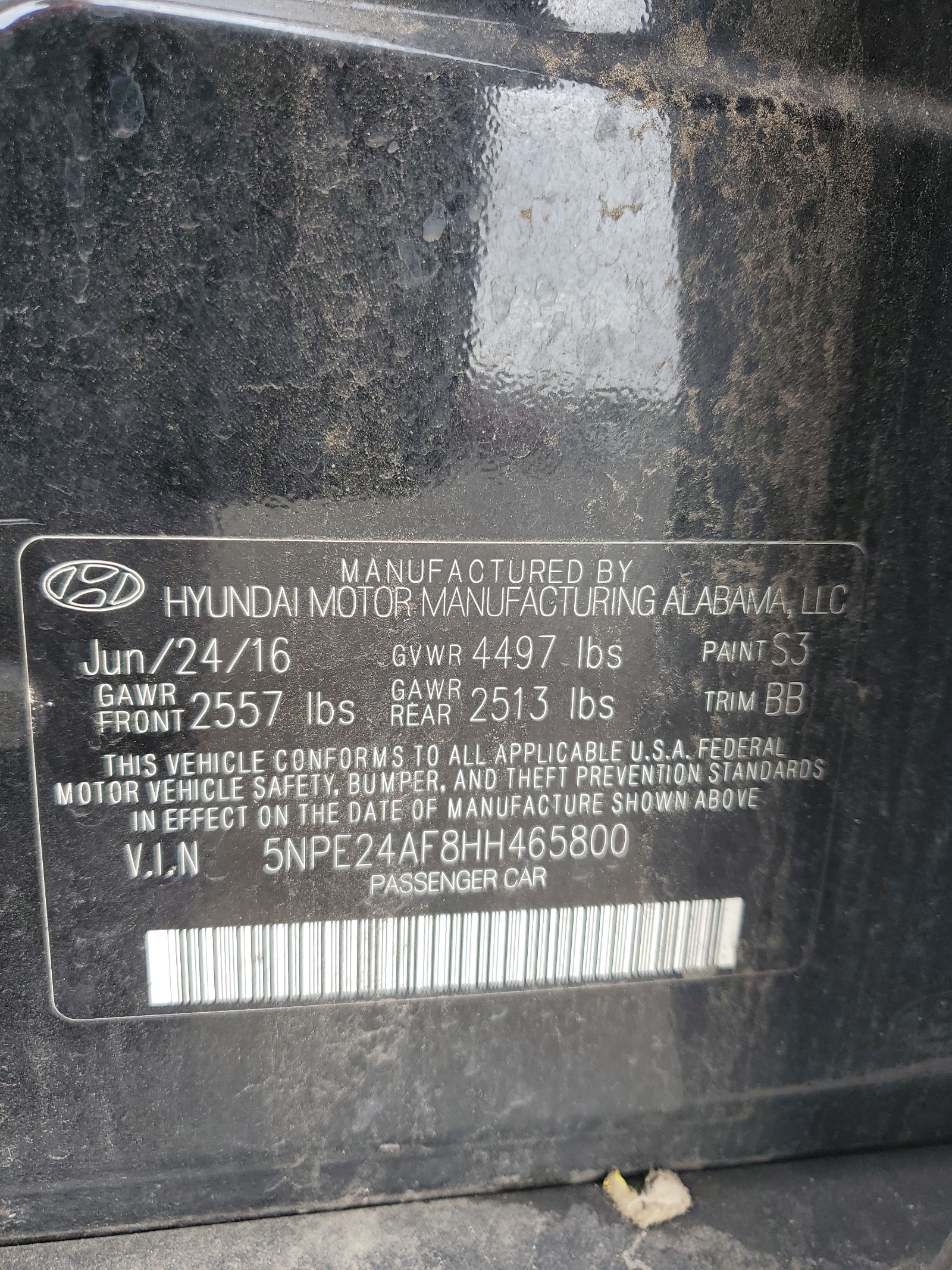 5NPE24AF8HH465800 2017 Hyundai Sonata Se