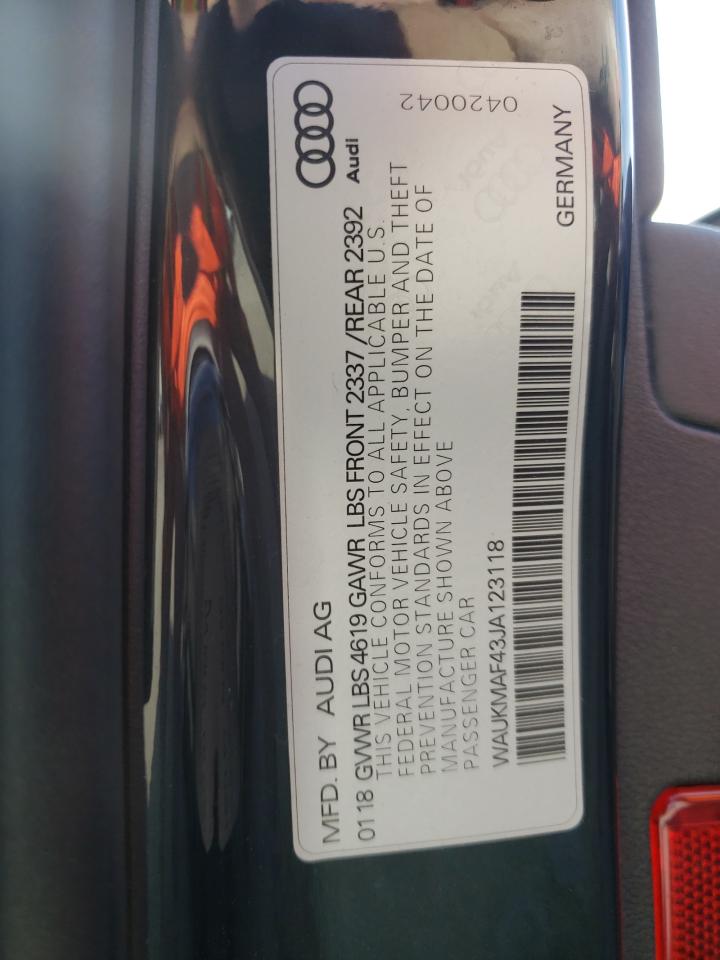 2018 Audi A4 Premium VIN: WAUKMAF43JA123118 Lot: 65635974