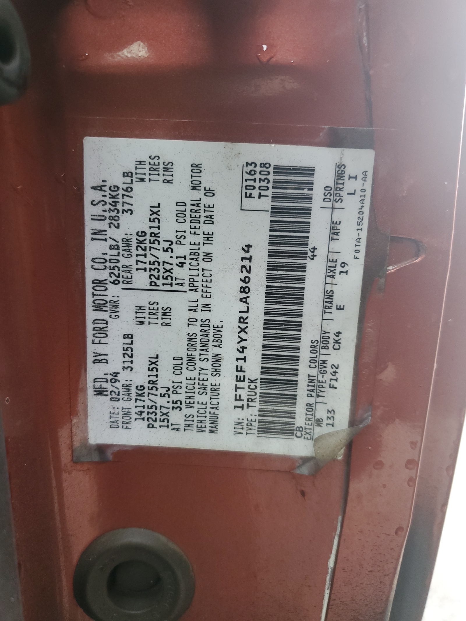 1FTEF14YXRLA86214 1994 Ford F150