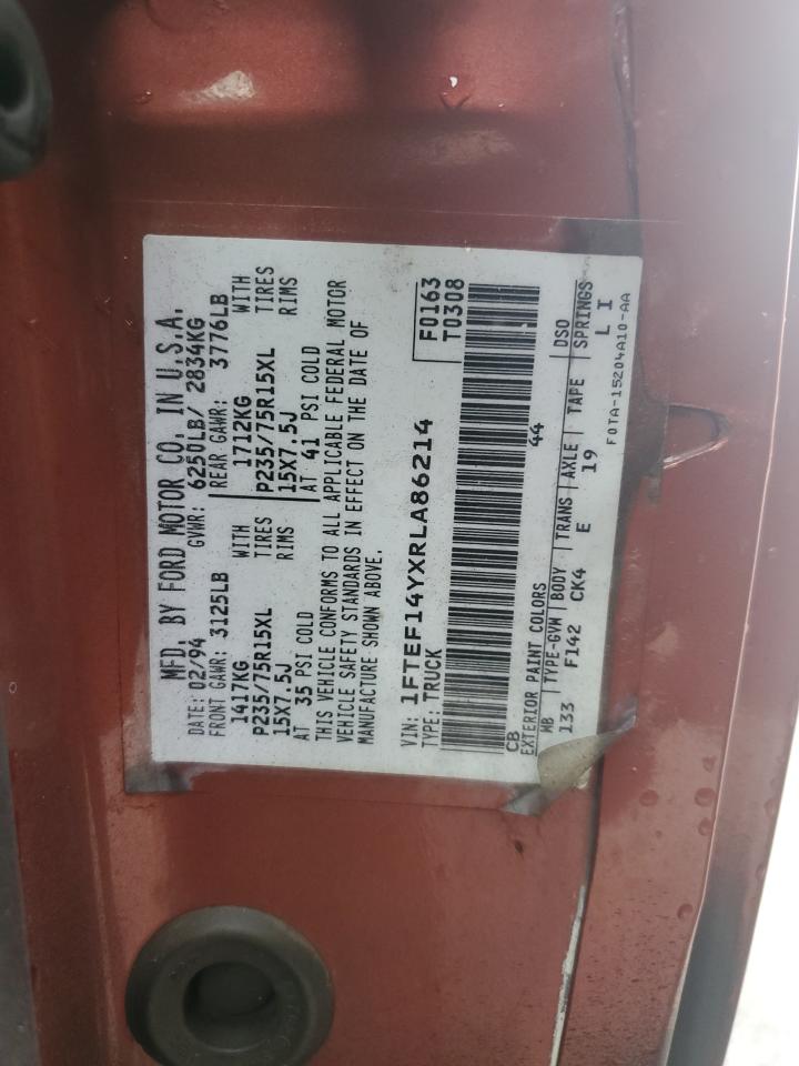 1994 Ford F150 VIN: 1FTEF14YXRLA86214 Lot: 65109704