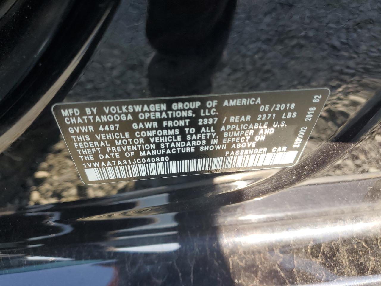 2018 Volkswagen Passat S VIN: 1VWAA7A31JC040880 Lot: 65990564