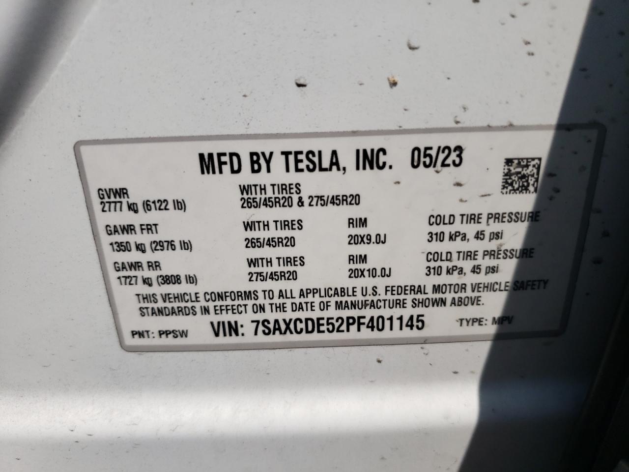 2023 Tesla Model X VIN: 7SAXCDE52PF401145 Lot: 66745434