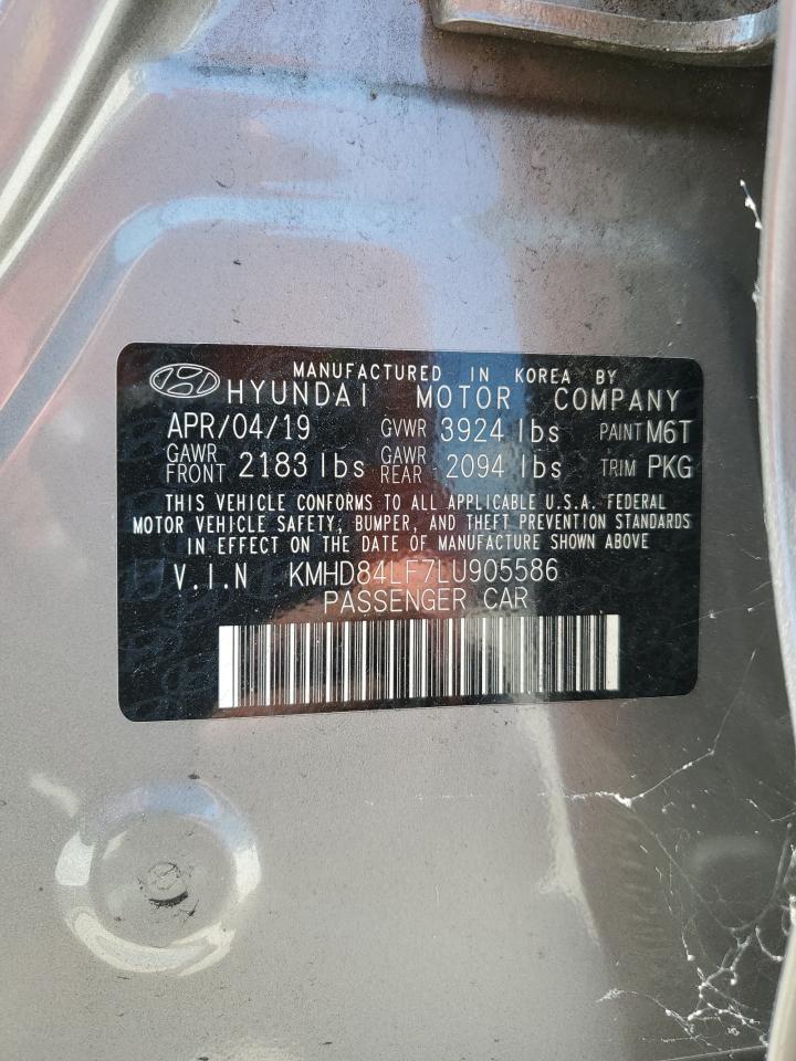 2020 Hyundai Elantra Sel VIN: KMHD84LF7LU905586 Lot: 67645114