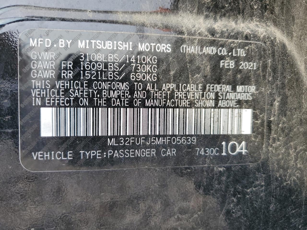 2021 Mitsubishi Mirage G4 Es VIN: ML32FUFJ5MHF05639 Lot: 66551604