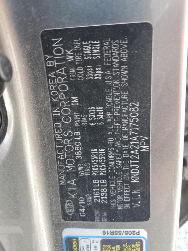 2010 Kia Soul + VIN: KNDJT2A21A7175082 Lot: 65746094