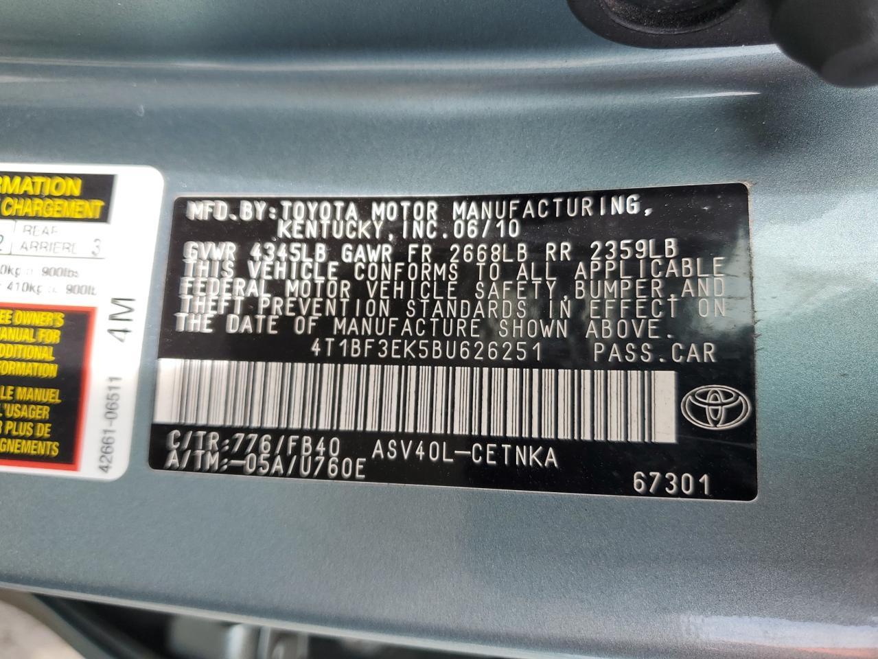 4T1BF3EK5BU626251 2011 Toyota Camry Base