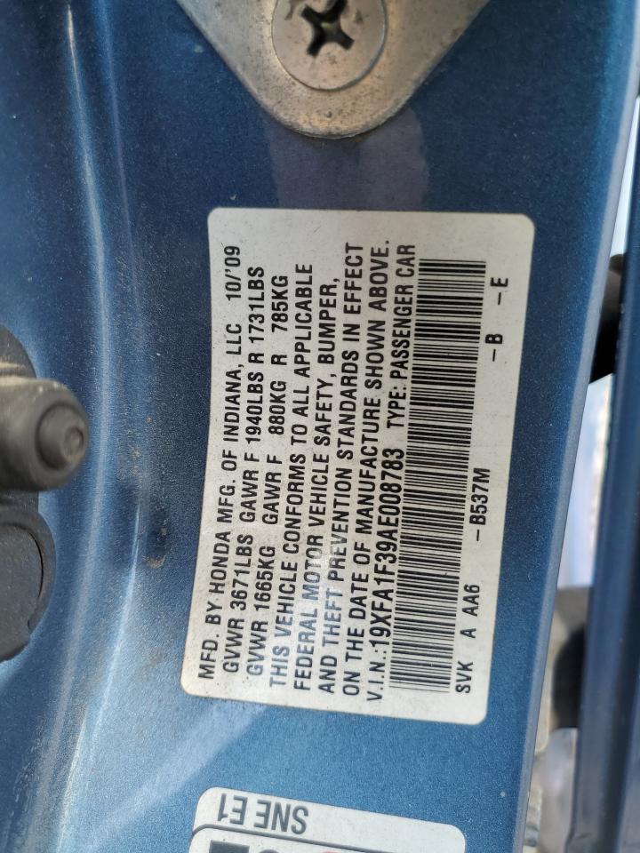 2010 Honda Civic Vp VIN: 19XFA1F39AE008783 Lot: 66586894