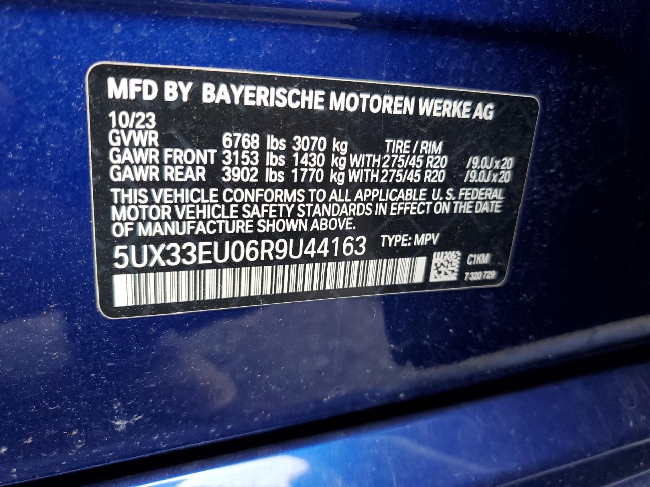 2024 BMW X5 M60I VIN: 5UX33EU06R9U44163 Lot: 68496674