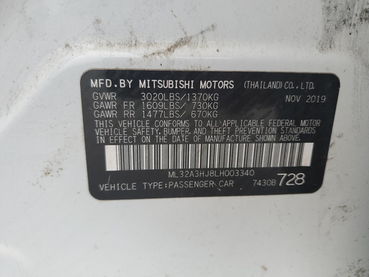 ML32A3HJ8LH003340 2020 Mitsubishi Mirage Es